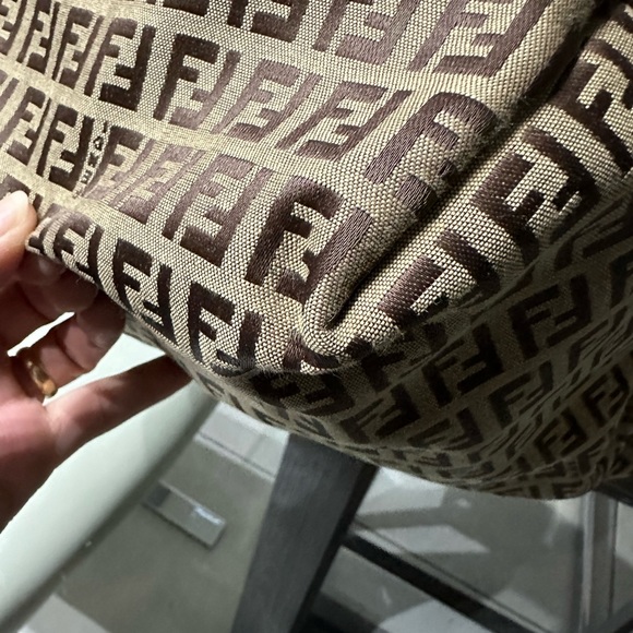 SOLD Auth FENDI Zucchino Tote Bag Beige Brown Canvas Leather 8bh026 - Picture 5 of 17